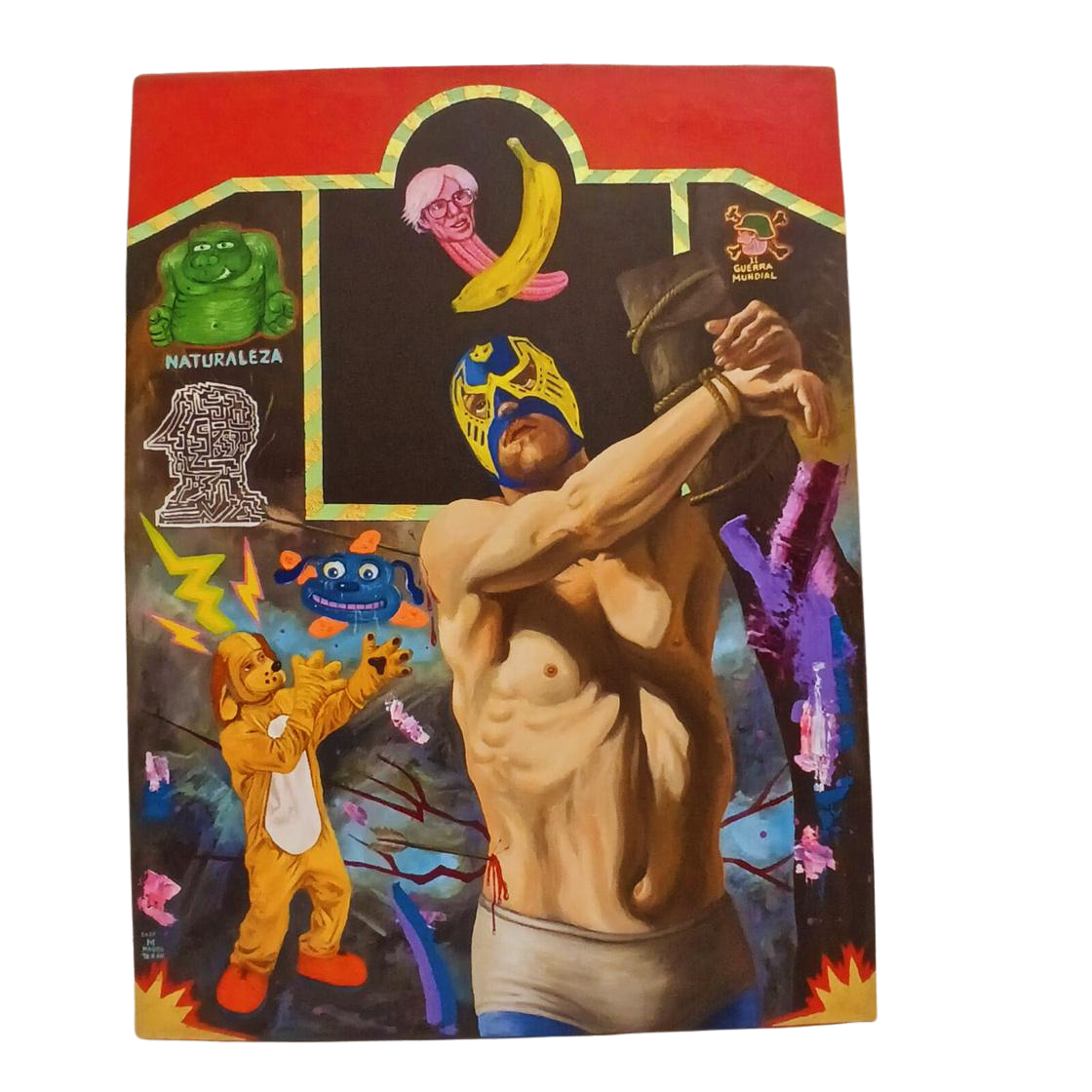 Mauro Teran pintura El Platano oleo tela luchador mexicano Andy Warhol banana pop art