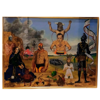 Mauro Teran pintura Grandeza Humana Pedro Infante Pepe el Toro minotauro auto deportivo surrealismo