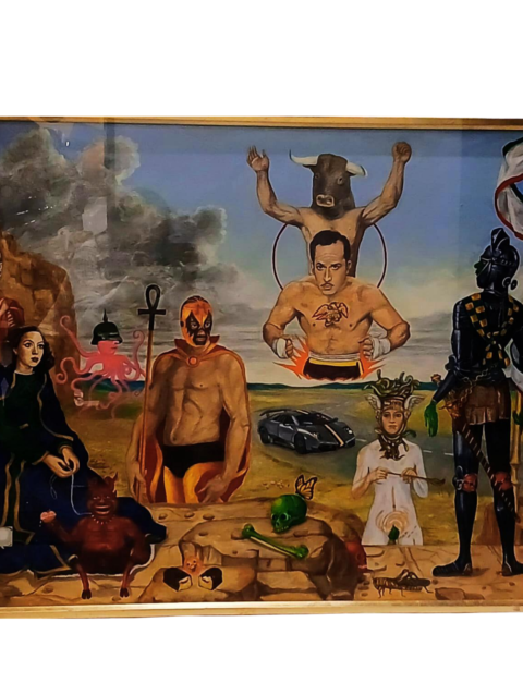 Mauro Teran pintura Grandeza Humana Pedro Infante Pepe el Toro minotauro auto deportivo surrealismo
