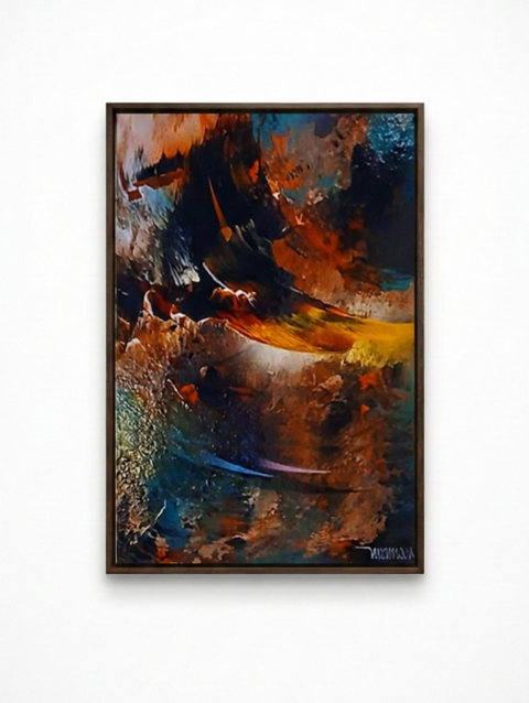 Leonardo Nierman pintura original Llamas abstracto vertical acrilico masonite tonos tierra