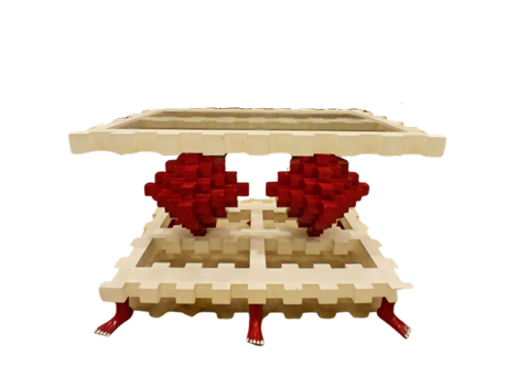 Pedro Friedeberg mesa centro dos poliedros seis pies rojo blanco madera policromada arte funcional diseño mexicano