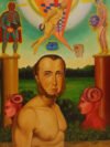 Mauro Teran pintura Jardin de Maximiliano oleo tela emperador Maximiliano desnudo surrealismo pop gato cheshire