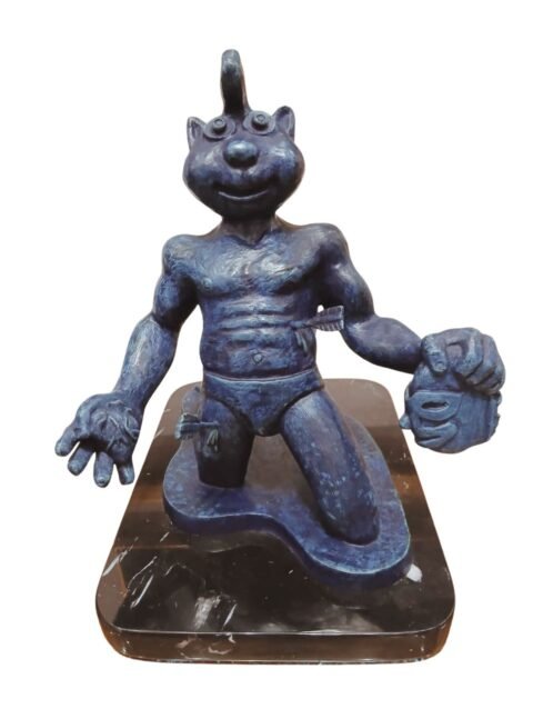 Mauro Teran escultura San Sebastian personaje caricatura patina azul flechas martir surrealismo pop