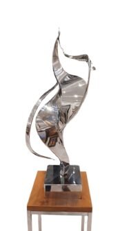 Leonardo Nierman escultura original acero inoxidable abstracto plata brillo arte mexicano inversion