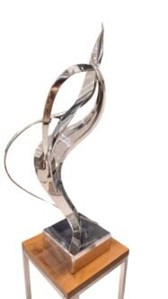 Leonardo Nierman escultura original acero inoxidable abstracto plata brillo arte mexicano inversion