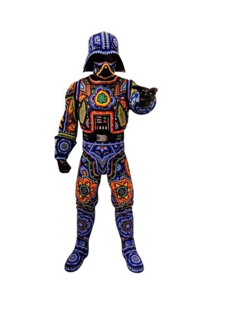 Escultura Darth Vader Star Wars monumental 80cm intervenida arte huichol cuentas vidrio azul naranja Rick Wolfryd