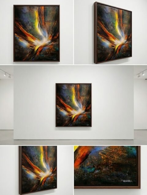 Leonardo Nierman pintura original abstracto fuego movimiento acrilico masonite arte mexicano